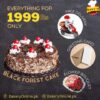 1999 Rs DEAL - Black forest cake 1, flower bouquet, card, free delivery
