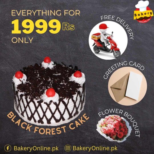 1999 Rs DEAL - Black forest cake 2, flower bouquet, card, free delivery