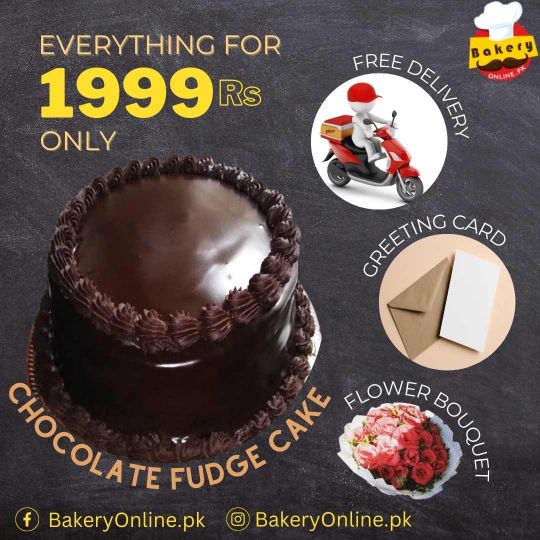 1999 Rs DEAL - Chocolate Fudge cake 1, flower bouquet, card, free delivery