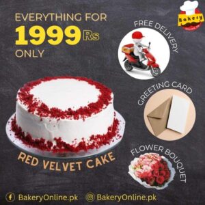 1999 Rs DEAL - Red velvet cake, flower bouquet, card, free delivery