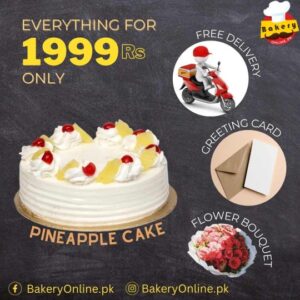 1999 Rs DEAL - pineapple cake, flower bouquet, card, free delivery